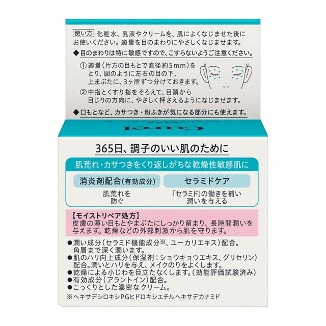 本商品外箱の使用方法と処方表示。片方の目もとで直径約5mmという量を確認できます。写真：花王。