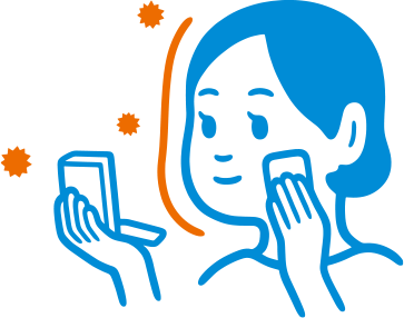 パフで顔全体へ広げるメーカーの使用イラスト。図:資生堂。